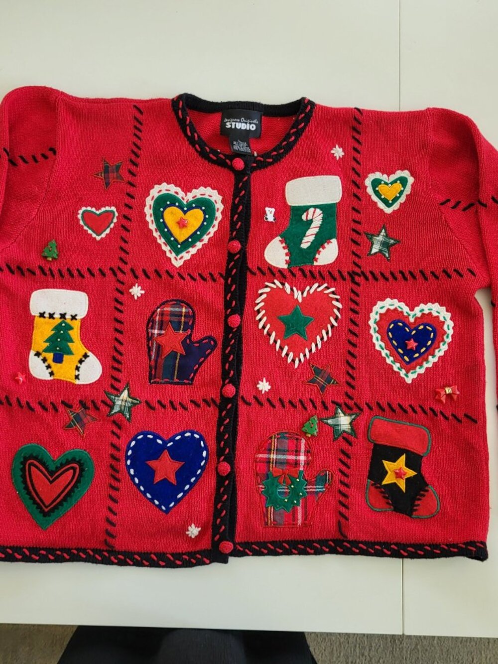 Vintage 80's Designer Originals Studio Christmas Ugly Sweater Cotton/Ramie Red L
